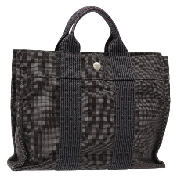 HERMES Her Line PM Hand Bag Canvas Gray Silver Auth 129601 - Picture 1 of 16